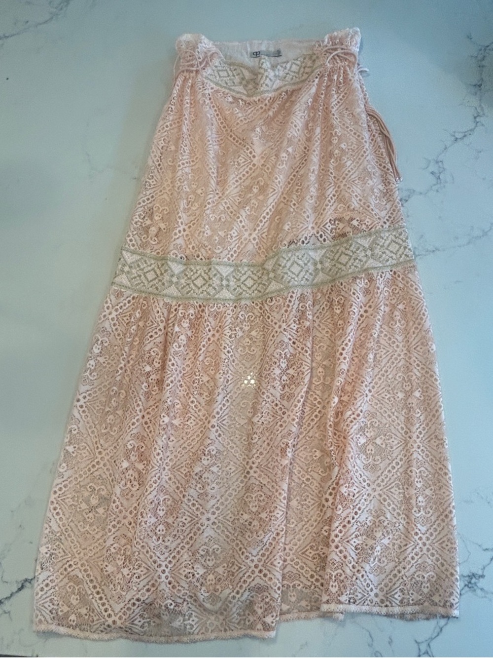 Anthropologie Queen & Pawn Pink Lace Maxima Maxi Long Boho Skirt Small - Picture 3 of 4